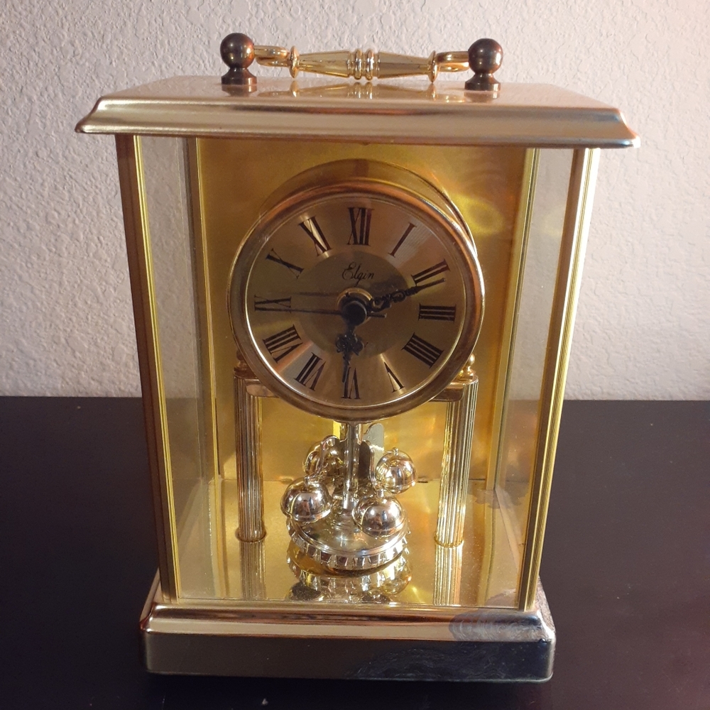 VTG Elgin Quartz Gold Plated 5"x8" Mantle Clock